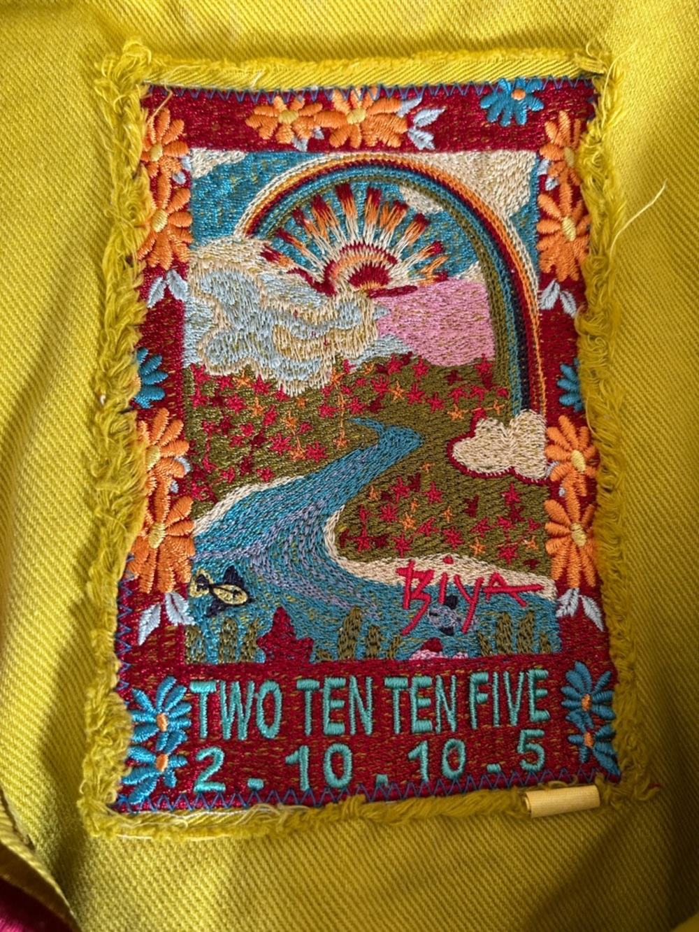 Vintage Embroidered Chartreuse & Pink Women's Denim Duster - Picture 7 of 8